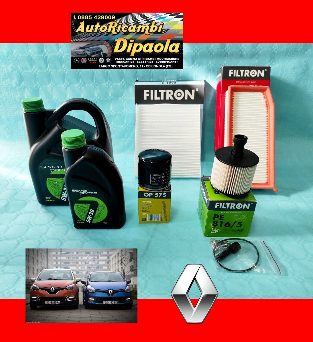 KIT TAGLIANDO 4 FILTRI RENAULT CLIO IV CAPTUR DACIA SANDERO 1.5 DCI + 5LT 5W30