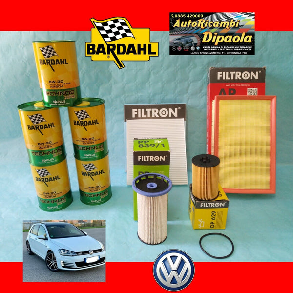KIT TAGLIANDO VW VOLKSWAGEN GOLF 7 VII 1.6 2.0 TDI GTD 5L BARDAHL 5W30 + FILTRI