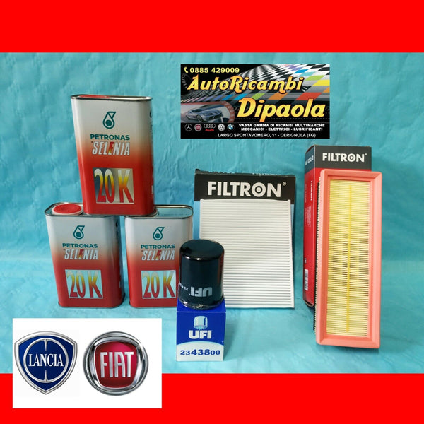 Kit Tagliando Fiat Panda 1.2 51kW 69 CV 500 Fino a 08/11 Ford Ka RU8 Benzina  con 3 litri di Selenia 20K 10W40 + Additivo per Tagliando - Kit Tagliando  by Fittest Tuttoricambi Auto