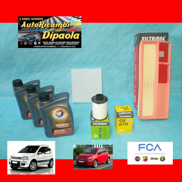 Kit Tagliando Per Fiat Panda II 1.3 MJT 75CV – 4 Filtri + 3L Olio 5W30 Long Life, Per Modelli Euro4/Euro5 Dal 2007 Al 2013