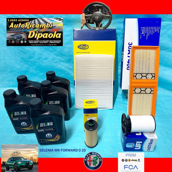 KIT TAGLIANDO ORIGINALE ALFA ROMEO STELVIO 2.2 D DIESEL SELENIA 0W20 + 4 FILTRI