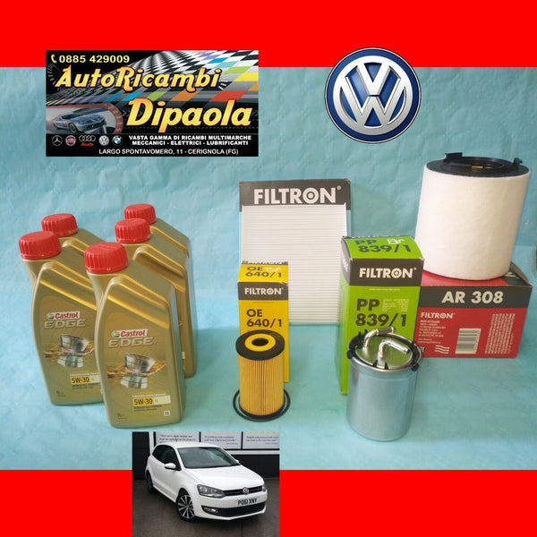 KIT TAGLIANDO VW POLO 6R SEAT IBIZA IV SK FABIA 1.6 TDI 5L CASTROL 5W30 + FILTRI