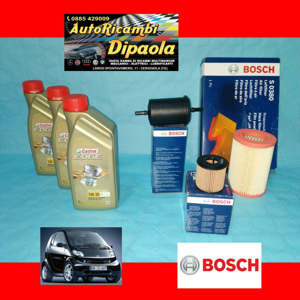 KIT TAGLIANDO SMART COUPE CABRIO 450 98-07 0.6 0.7 BENZINA CASTROL FILTRI BOSCH