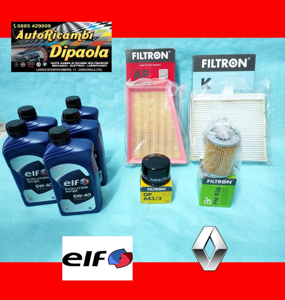 KIT TAGLIANDO RENAULT SCENIC II (02-09) 1.9 DCI 5L ELF 5W40 + KIT 4 FILTRI