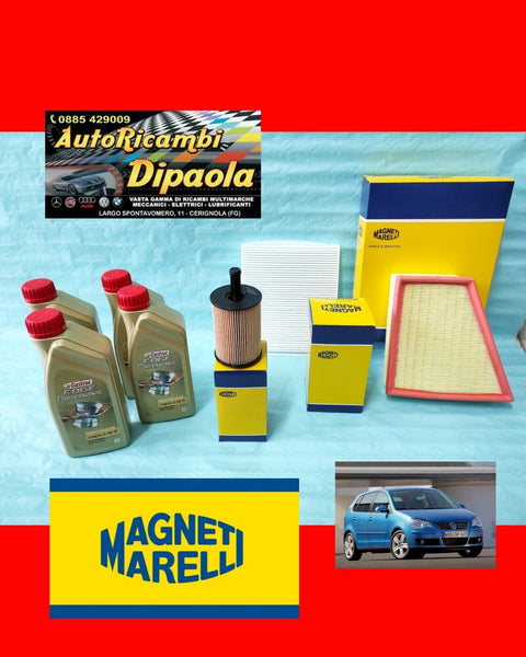 KIT TAGLIANDO VW VOLKSWAGEN POLO 9N 1.4 TDI 70 75 80 CV CASTROL + FILTRI MARELLI