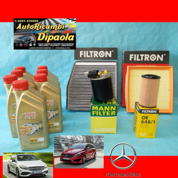 KIT TAGLIANDO MERCEDES CLASSE A W176 B W246 180 200 220 CDI 7L CASTROL +4 FILTRI