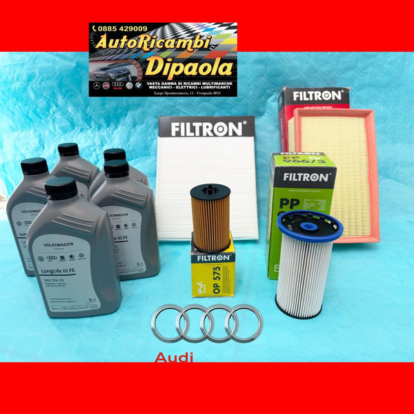 KIT TAGLIANDO ORIGINALE AUDI A3 (8V) Q2 Q3 1.6 2.0 TDI 5L LONGLIFE 0W30 + FILTRI