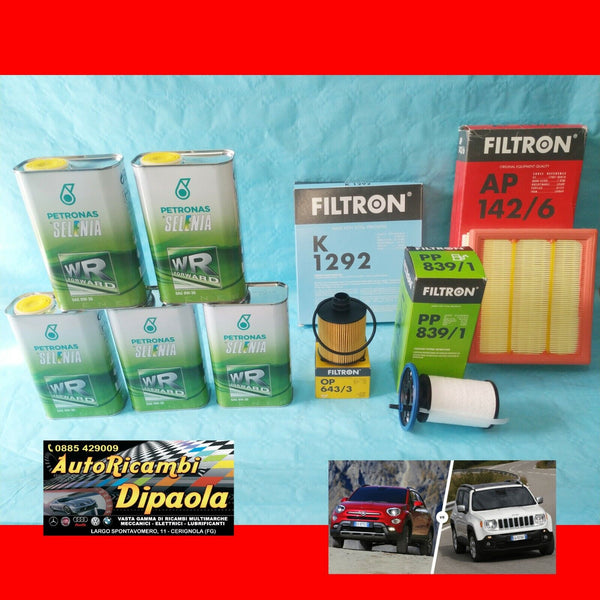 KIT TAGLIANDO FIAT 500X JEEP RENEGADE 1.6 2.0 CRD MULTIJET SELENIA 0W30 + FILTRI